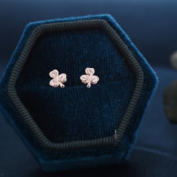 Cz Shamrock Tiny Stud Earrings In Sterling Silver, 6 of 12