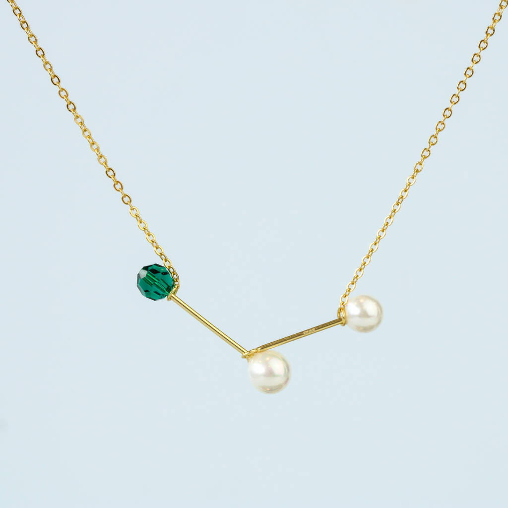 Gold Colour Sterling Silver Pearl And Green Bead Necklace, 1 of 4