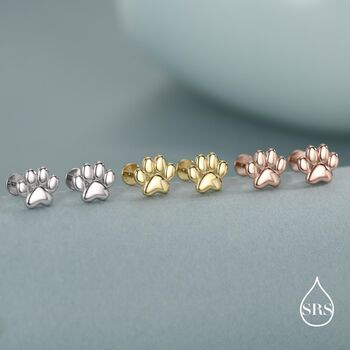 Sterling Silver Paw Print Flat Back Studs, 2 of 11