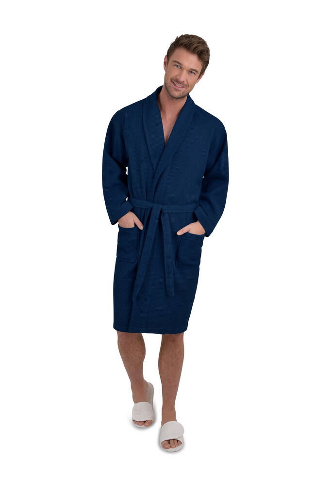 Tivoli Waffle Navy Blue Dressing Gown By The Fine Cotton Company ...