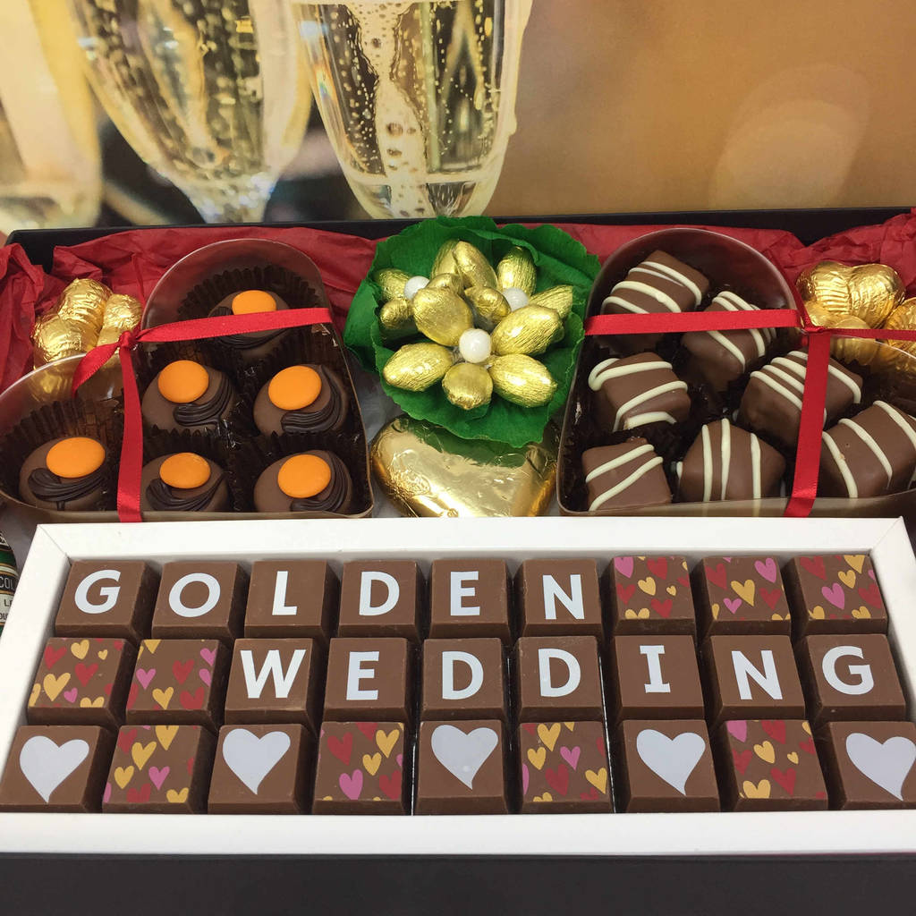 Large Personalised Chocolate Golden Wedding T Box By Cocoapod Chocolates 3487