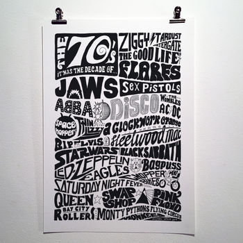 The Seventies 1970’s Decade Typography Print, 2 of 10
