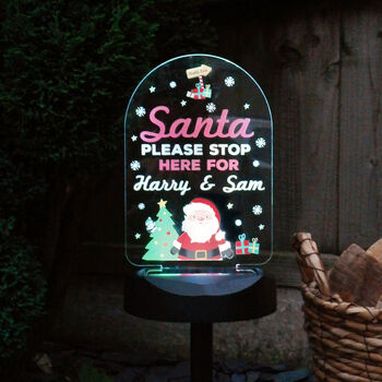 Personalised 'Santa Stop Here' Cartoon Santa Solar Light – Christmas Outdoor LED, 2 of 9