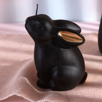 G Decor Black And Gold Velvet Sculptural Hare And Bunny Decorative Form Candle, 3 of 6