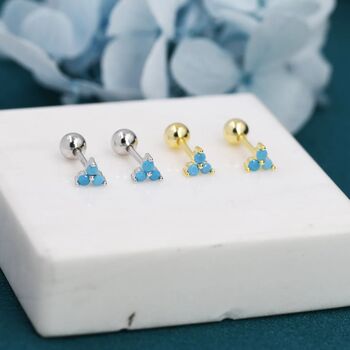 Tiny Three Turquoise Screw Back Earrings, 3 of 9