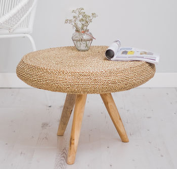 Round Wooden Side Table With Wicker, 2 of 4