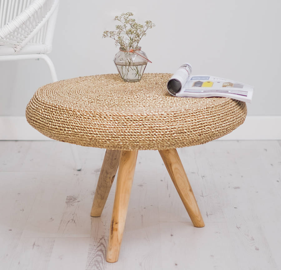 Round Wooden Side Table With Wicker By, Round Wooden Bedside Tables