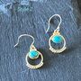 Handcrafted Brass And Turquoise Stone Earrings, thumbnail 2 of 5