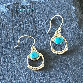 Handcrafted Brass And Turquoise Stone Earrings, 2 of 5