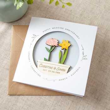 Couple's Birth Flowers Anniversary Keepsake Card, 2 of 5