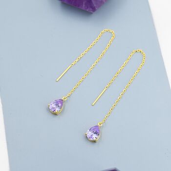 Sterling Silver Alexandrite Purple Blue Droplet Cz Threader Earrings, 4 of 12