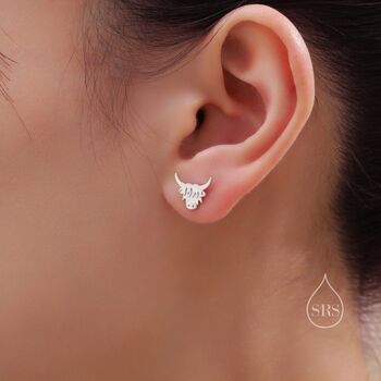 Sterling Silver Dainty Highland Cow Stud Earrings, 5 of 11