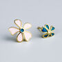 Sterling Silver Asymmetrical Colourful Flower Stud Earrings, thumbnail 1 of 6