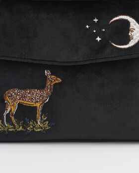 Deer And Moon Embroidered Black Velvet Tote, 7 of 7