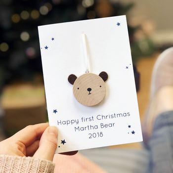 Personalised First Christmas Bear Decoration Card, 5 of 10