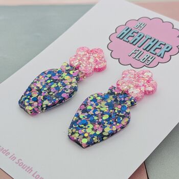 Vase And Flower Retro Glitter Resin Earrings, 4 of 4