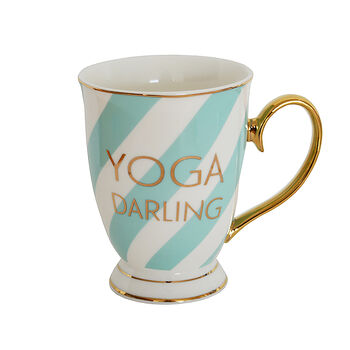 'Yoga Darling' Aqua Stripes Portofino Mug, 2 of 2