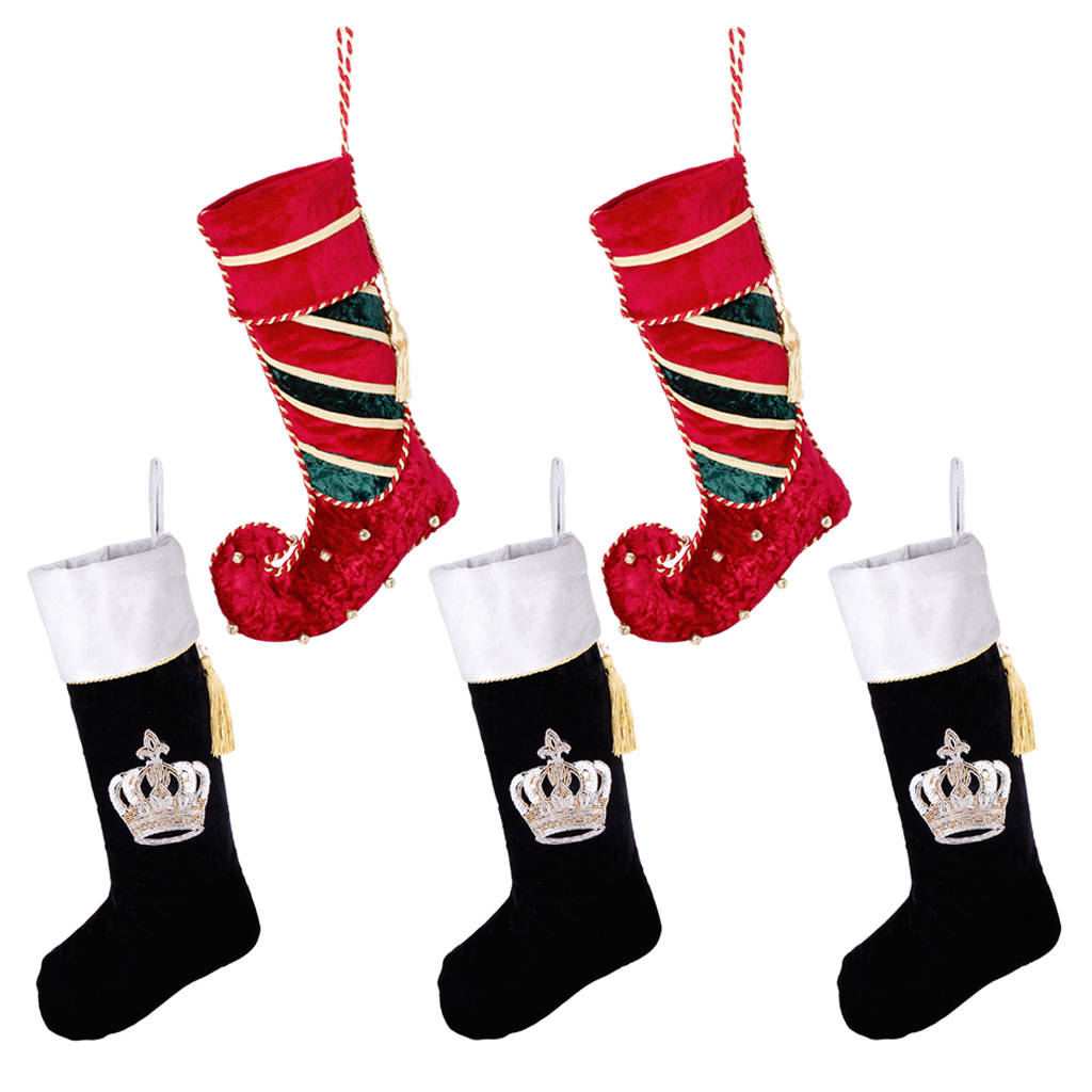 luxury pack of black, gold and red christmas stockings by dibor