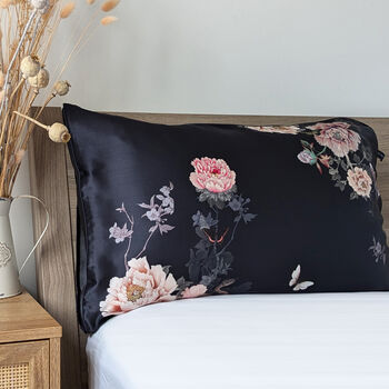 Silk Pillowcase Gift Box Black Floral 100% Pure Soft Mulberry Silk Satin Standard Double Luxury Sleep, 6 of 8