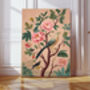 Japanese Pink Chinoiserie Bird Art Print, thumbnail 1 of 2