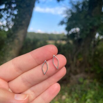 Outline Leaf Stud Earrings In Silver, 5 of 7