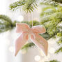 Personalised Pink Velvet Bow Hanging Decoration, thumbnail 1 of 3