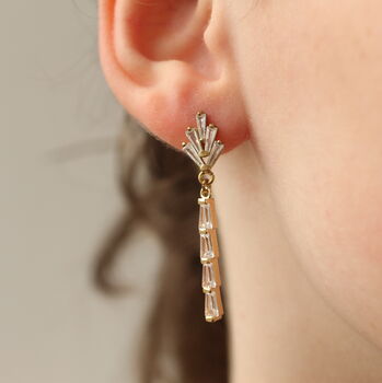 Art Deco Crystal Chrysler Baguette Drop Earrings, 3 of 7
