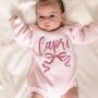 Personalised Embroidered Bow New Baby Romper Three Colours Available, thumbnail 1 of 6