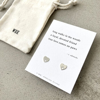 True Love Haiku Poem Silver Paw Heart Earrings, 3 of 5