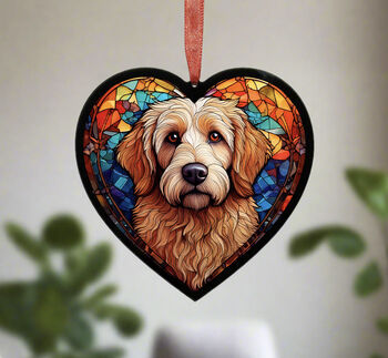 Goldendoodle Stained Glass Effect Heart Suncatcher, 2 of 5