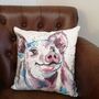 Bright, Fun Percival Piggy, Cotton Canvas Cushion, thumbnail 3 of 3