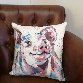 Bright, Fun Percival Piggy, Cotton Canvas Cushion, 3 of 3