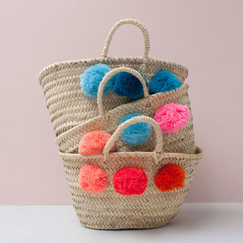 Mini Mixed Pom Pom Market Basket Price Drop By Bohemia