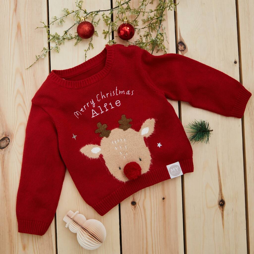 Personalised Red Reindeer Christmas Jumper By My 1st Years