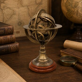Personalised Bronze Armillary Sphere With Wooden Base, 10 of 11
