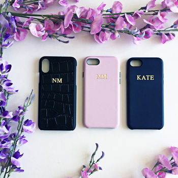 Navy Pu Leather Embossed Phone Case, 9 of 10