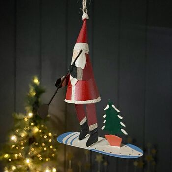 Santa On A Paddle Board Hanging Christmas Decoration, 2 of 3