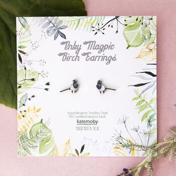 Inky Magpie Birch Hypoallergenic Tiny Stud Earrings, 2 of 11