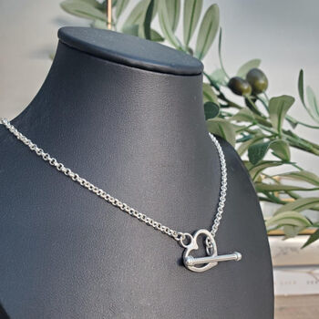Sterling Silver Toggle Love Heart T Bar Necklace, 2 of 7