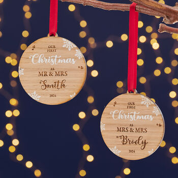 First Christmas Married Couple Wooden Tree Decoration, 5 of 7