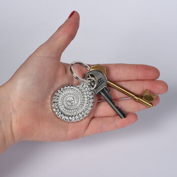 Ammonite Fossil Pewter Keyring, Geology Gifts, 2 of 7