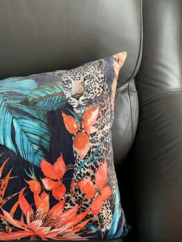 Velvet Large Leopard Cushion, 2 of 3
