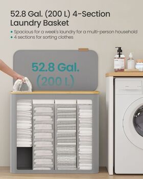 Four Section Laundry Basket Sorter Hamper, 3 of 7