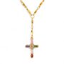 18 K Gold Colourful Cross Gemstone Rosary Necklace, thumbnail 1 of 12