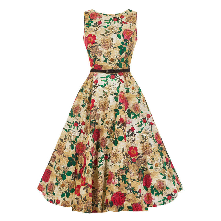 1950s Vintage Style Antique Rose Floral Hepburn Dress By Lady Vintage ...