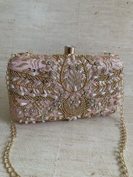 Pink Handcrafted Embroidered Rectangular Clutch Purse, 5 of 10