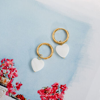 Mother Of Pearl Heart Charm Hoops, 3 of 5