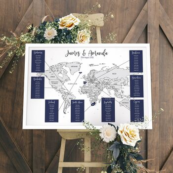 Personalised World Map Wedding Table Plan, 6 of 7