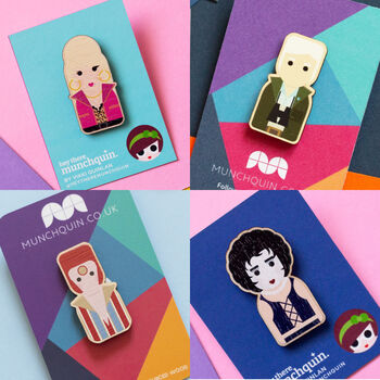 Cute Icon Inspired Wooden Pin Badges Various Designs, 6 of 6