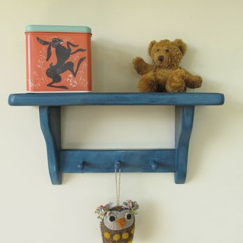 Childrens Wooden Wall Shelf With Peg Rail, 2 of 3